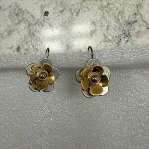 Two Tone Flower hook drop  earrings